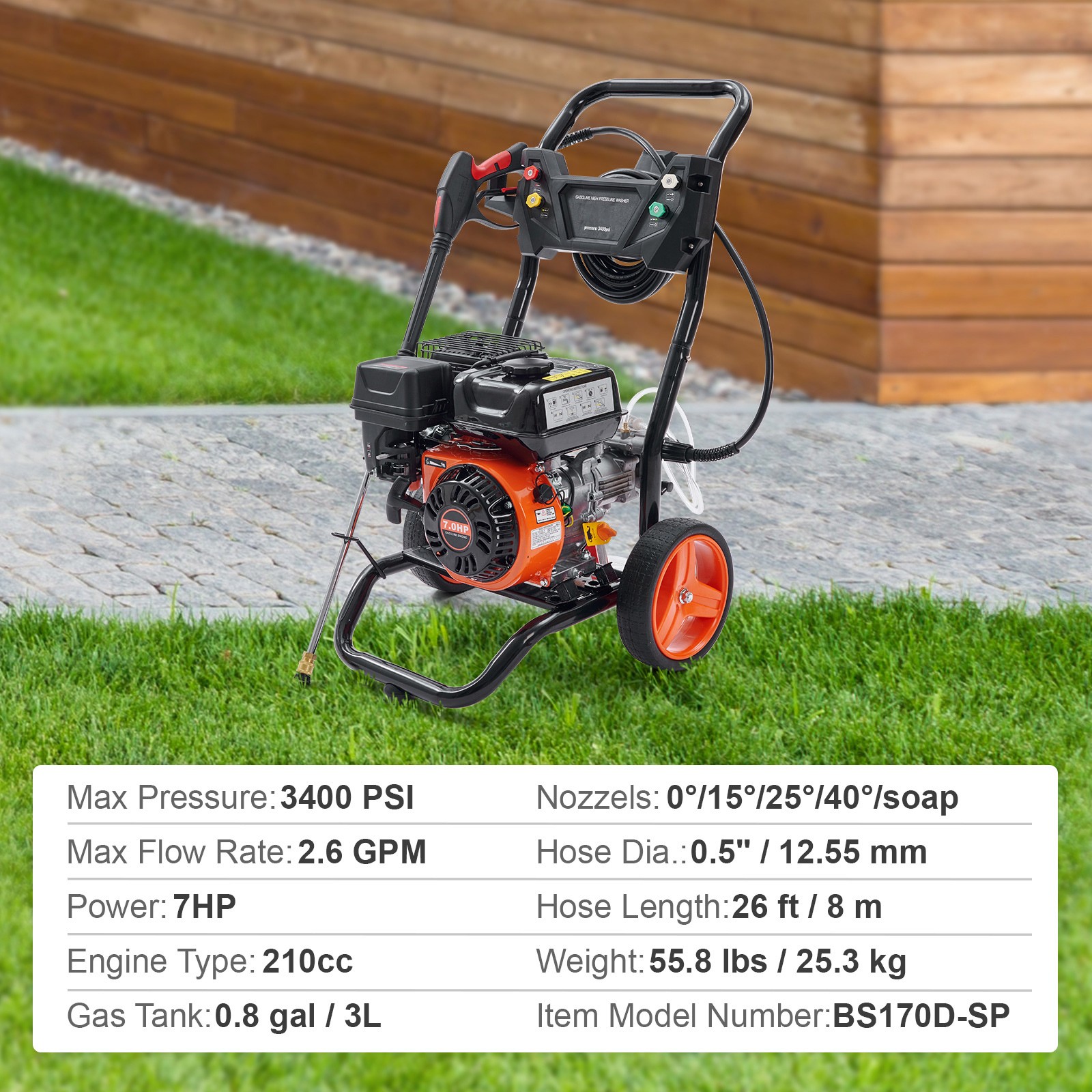 Uimoso Gas Pressure Washer Gas Powered Washer 3400 PSI 2.6 GPM 210cc 5 Nozzles