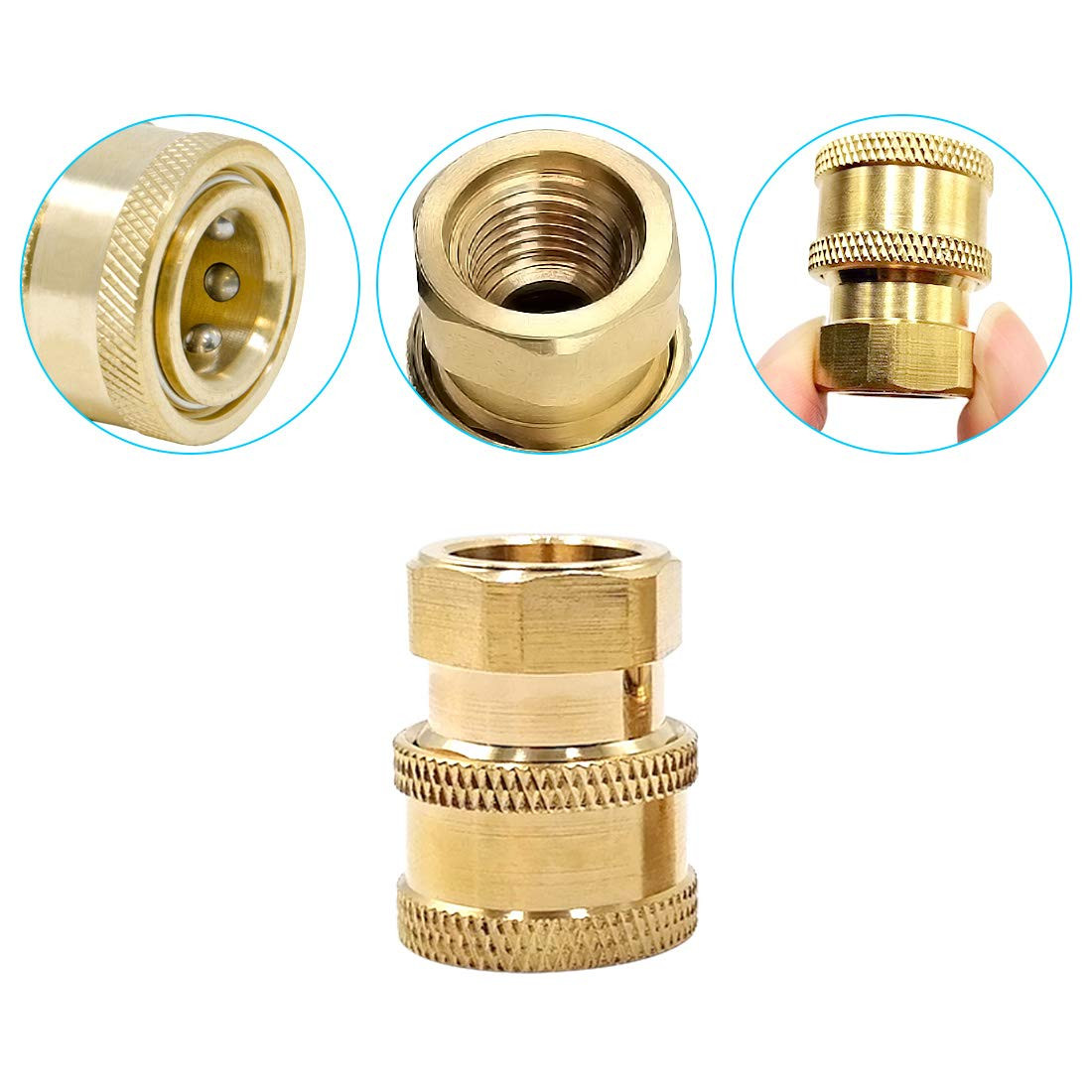 Pressure Washer Couplers Brass Fittings, 2 Pack 3/8 inch Quick Connect to Fem…