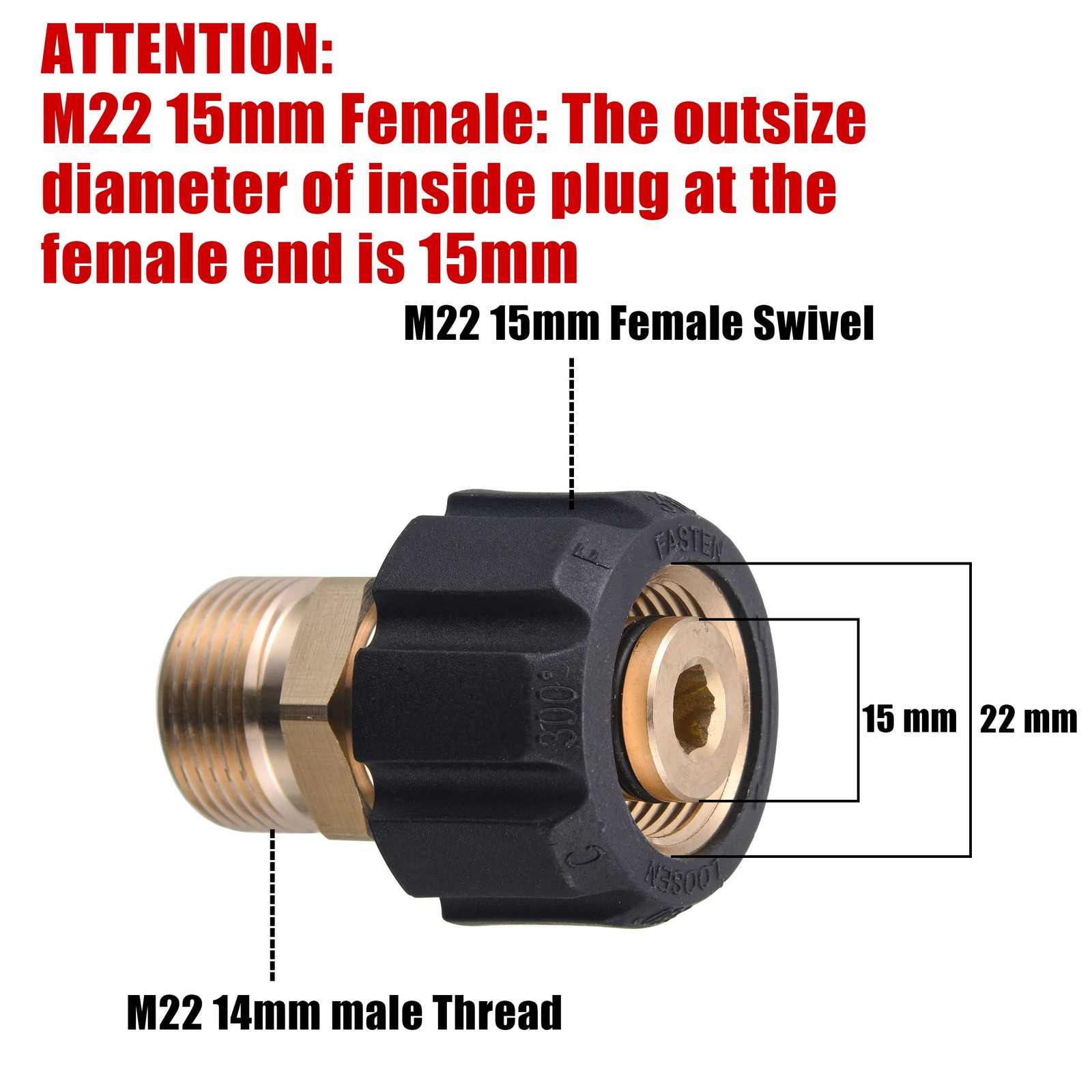 Pressure Washer Adapter, M22 15mm Female to M22 14mm Fitting, Power Washer Ho…