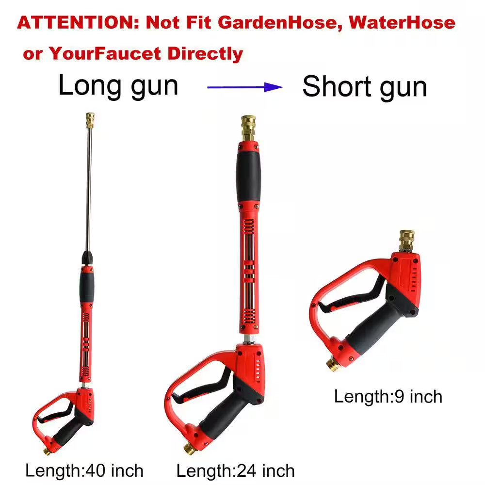 5000 Psi 4 In. Red Deluxe Pressure Washer Gun, Pressure Washer Wand M22 Fitting