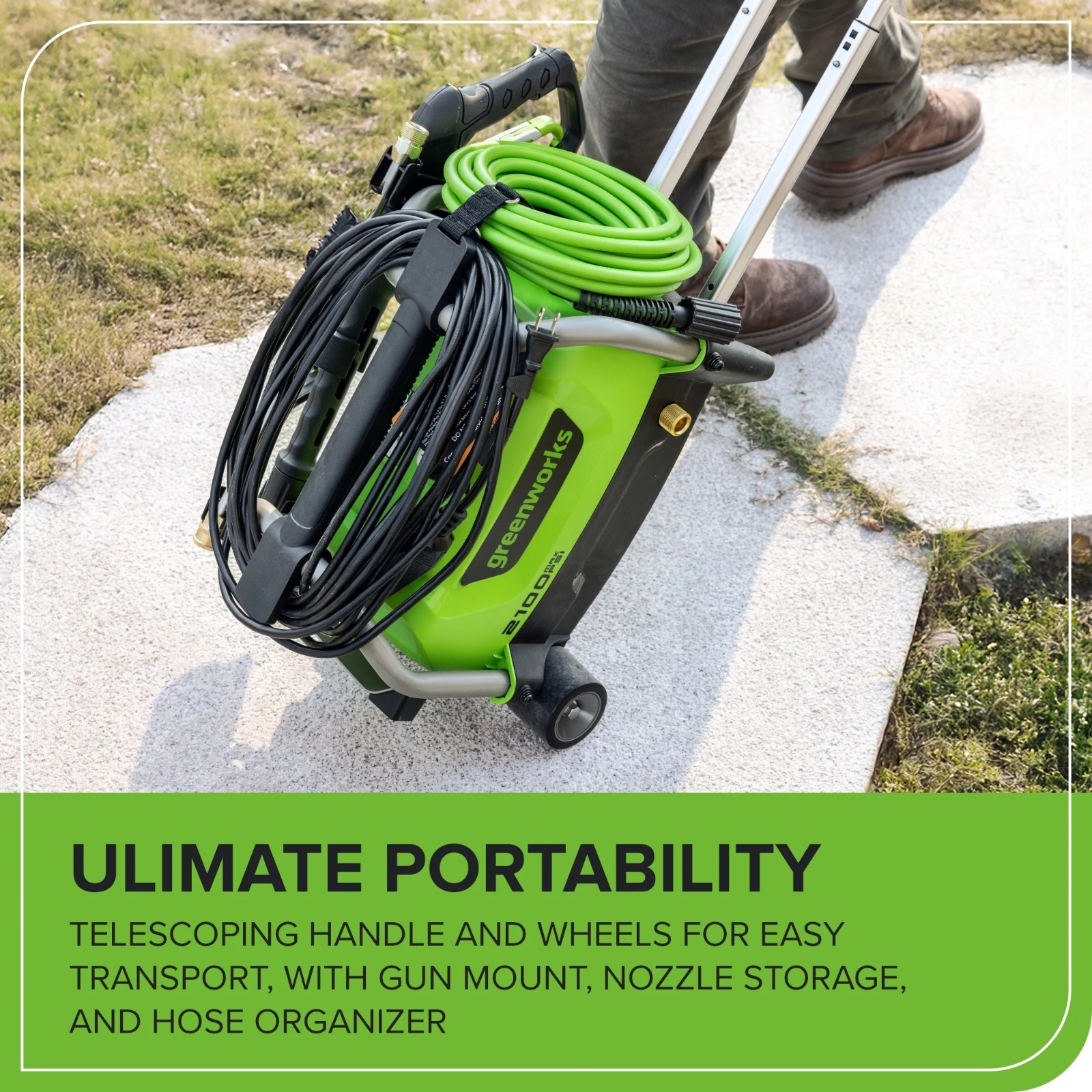 Greenworks 2100PSI 1.2GPM Portable Electric Pressure Washer 25Ft Hose 35Ft Cord