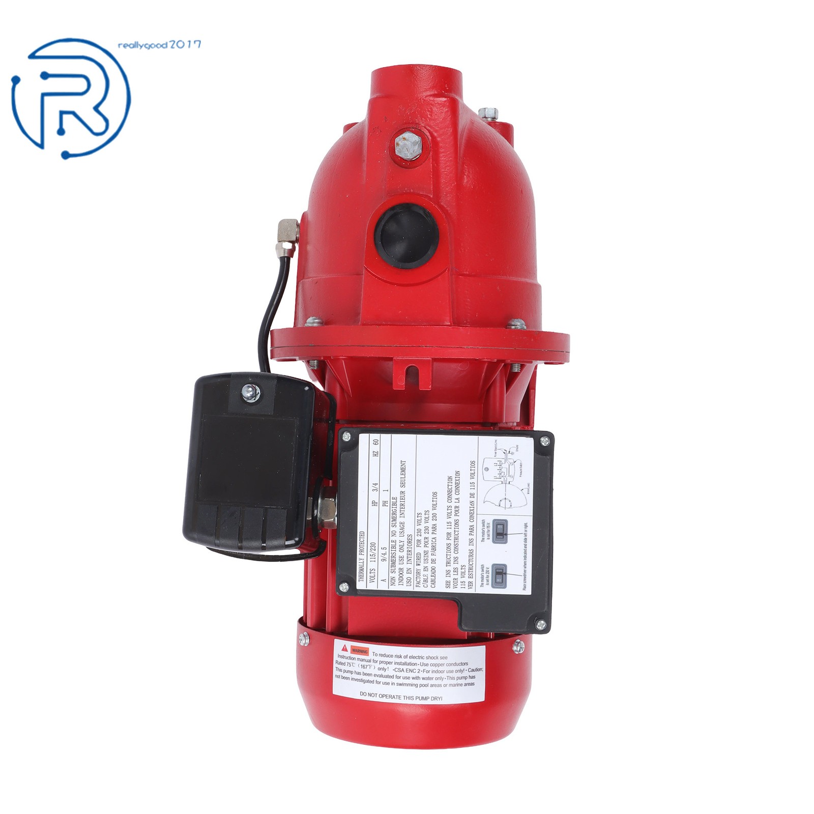 Shallow Well Jet Pump 3/4 HP, 13 GPM Dual Voltage (115/230 Volts), Red 97080701