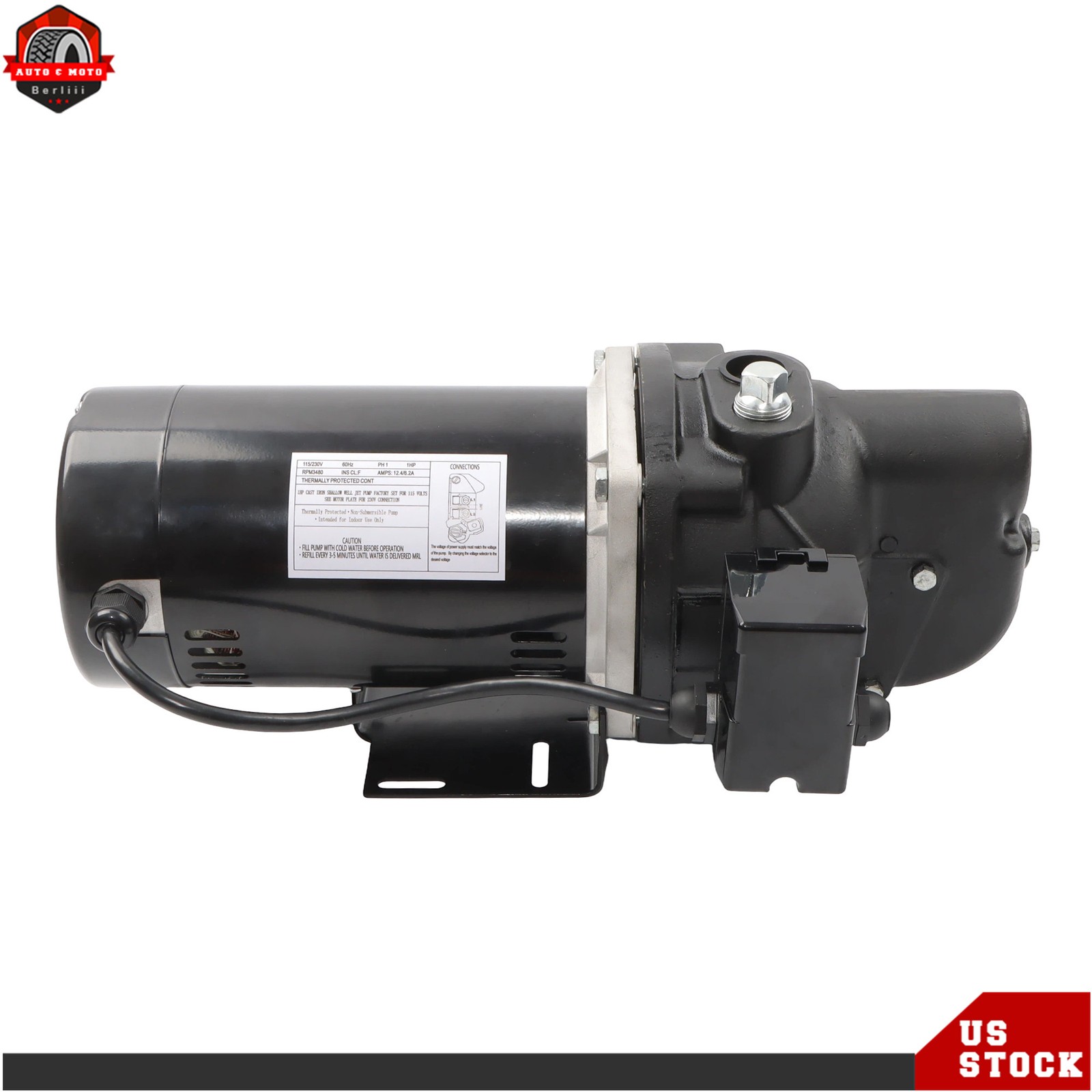 Heavy Duty SWS100 1 HP 1PH Shallow Well Jet Pump Up to 510 GPH 115/230V 3480RPM