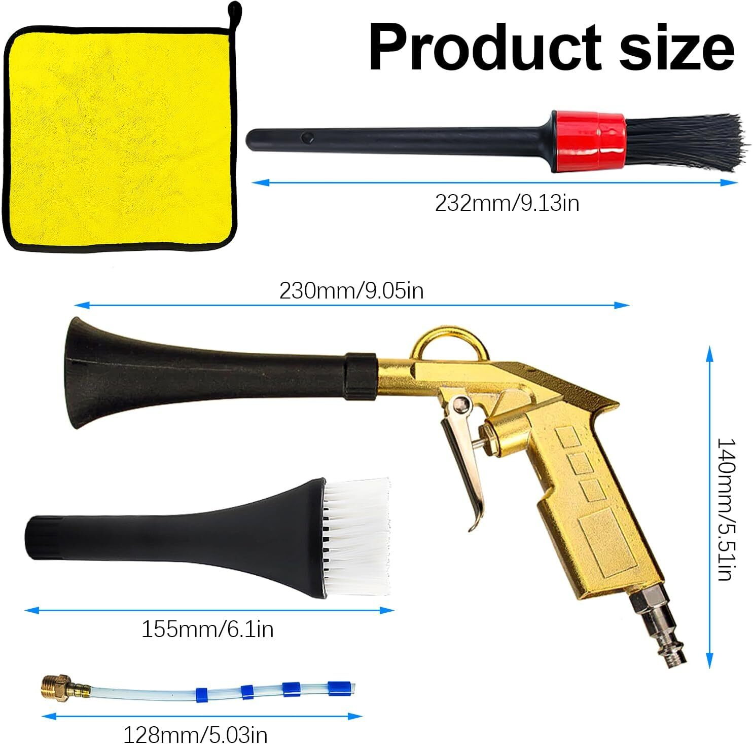 Car Cleaning Gun Kit, Interior Car Detailing Tools with Nozzle and Dusting Brush