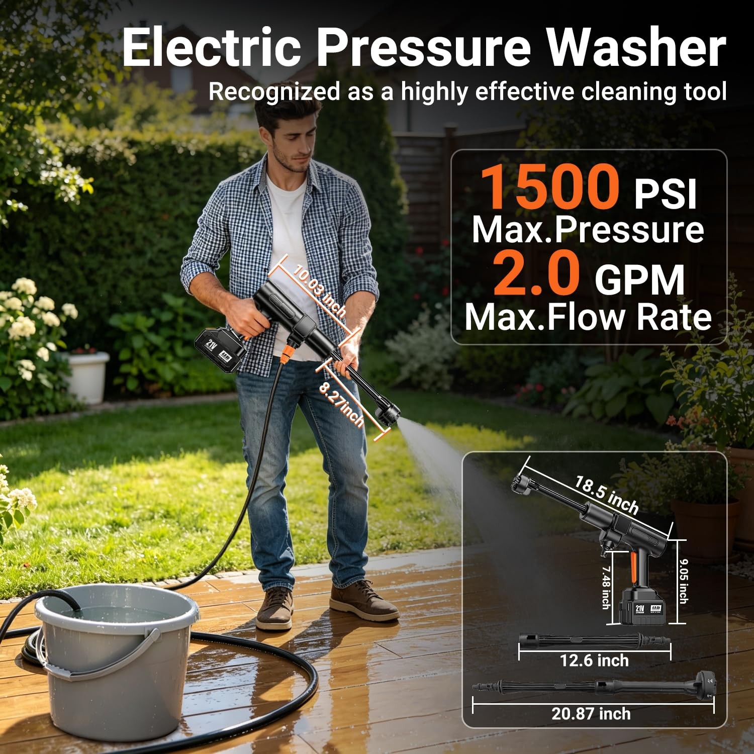 Best Cordless Pressure Washer, 1500 PSI Max Power Washer with 2×4.0Ah 21V Large