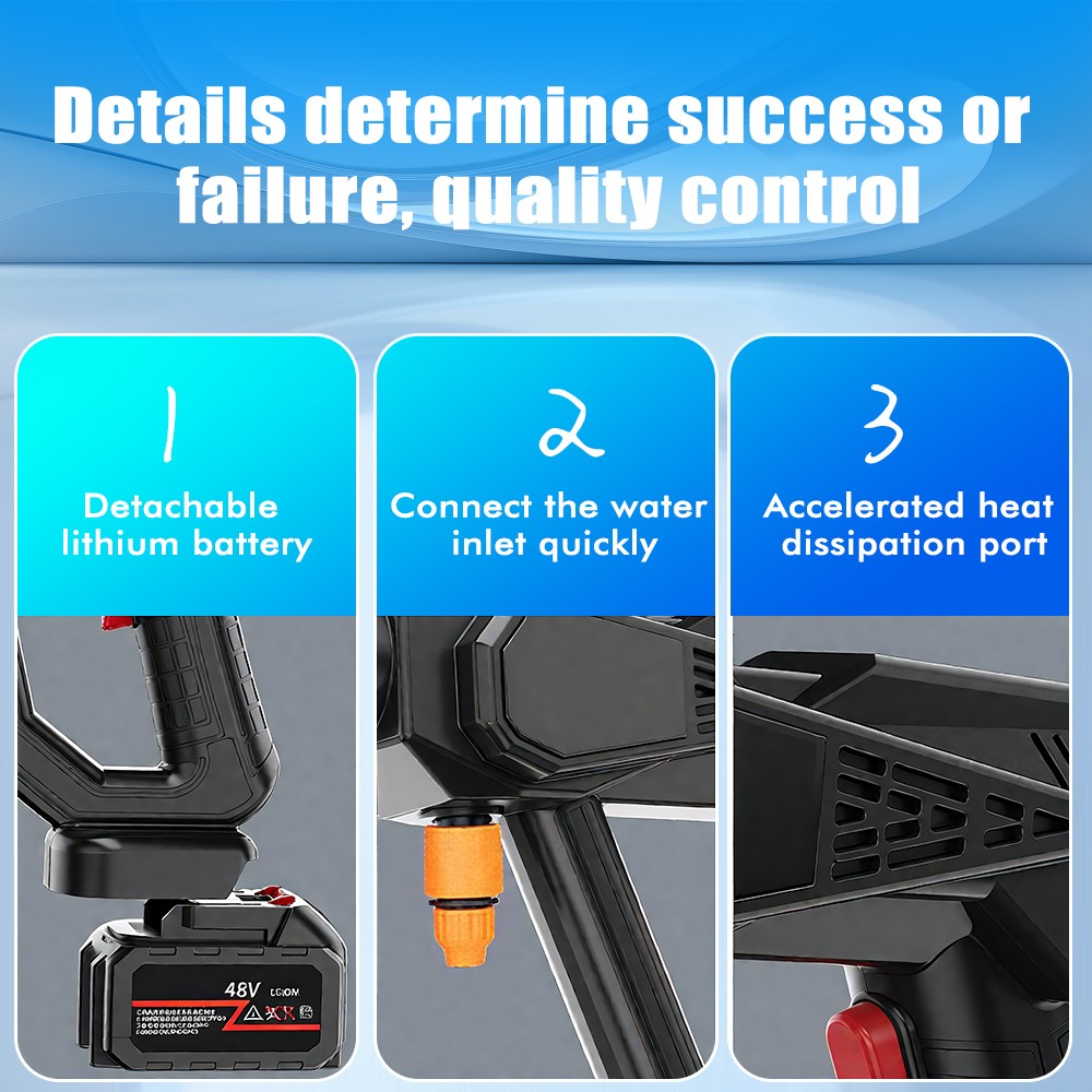 30Bar 21V Cordless Car Washer Rechargeable High Pressure Car Water Gun 300W