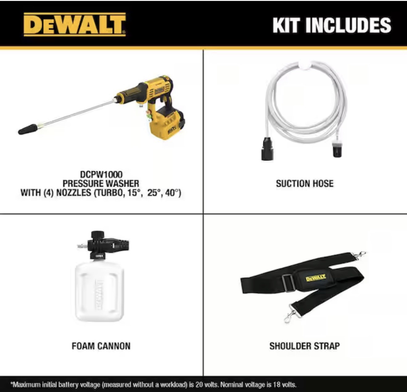 DEWALT DCPW1000 60V FLEXVOLT 1000 PSI Brushless Washer w/ Foam Cannon