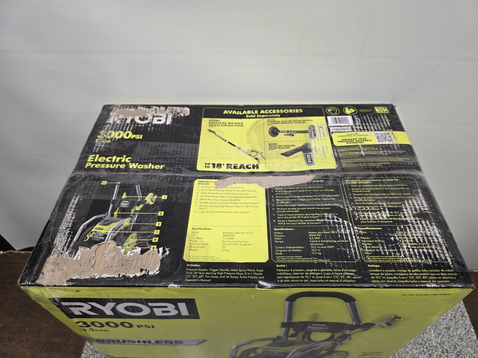 RYOBI RY143011VNM 3000 psi 1.1gpm Brushless Pressure Washer
