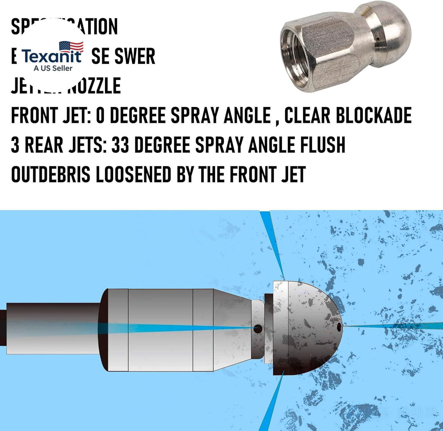 Sewer Jetter Kit for Pressure Washer 100FT, Drain Cleaner Hose 1/4 Inch NPT, Ori