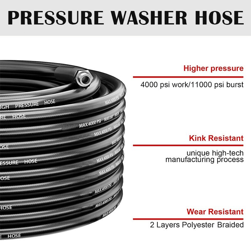 POHIR 100FT Pressure Washer Hose 1/4″ 4000PSI Sewer Jetter Nozzles Hose Kit