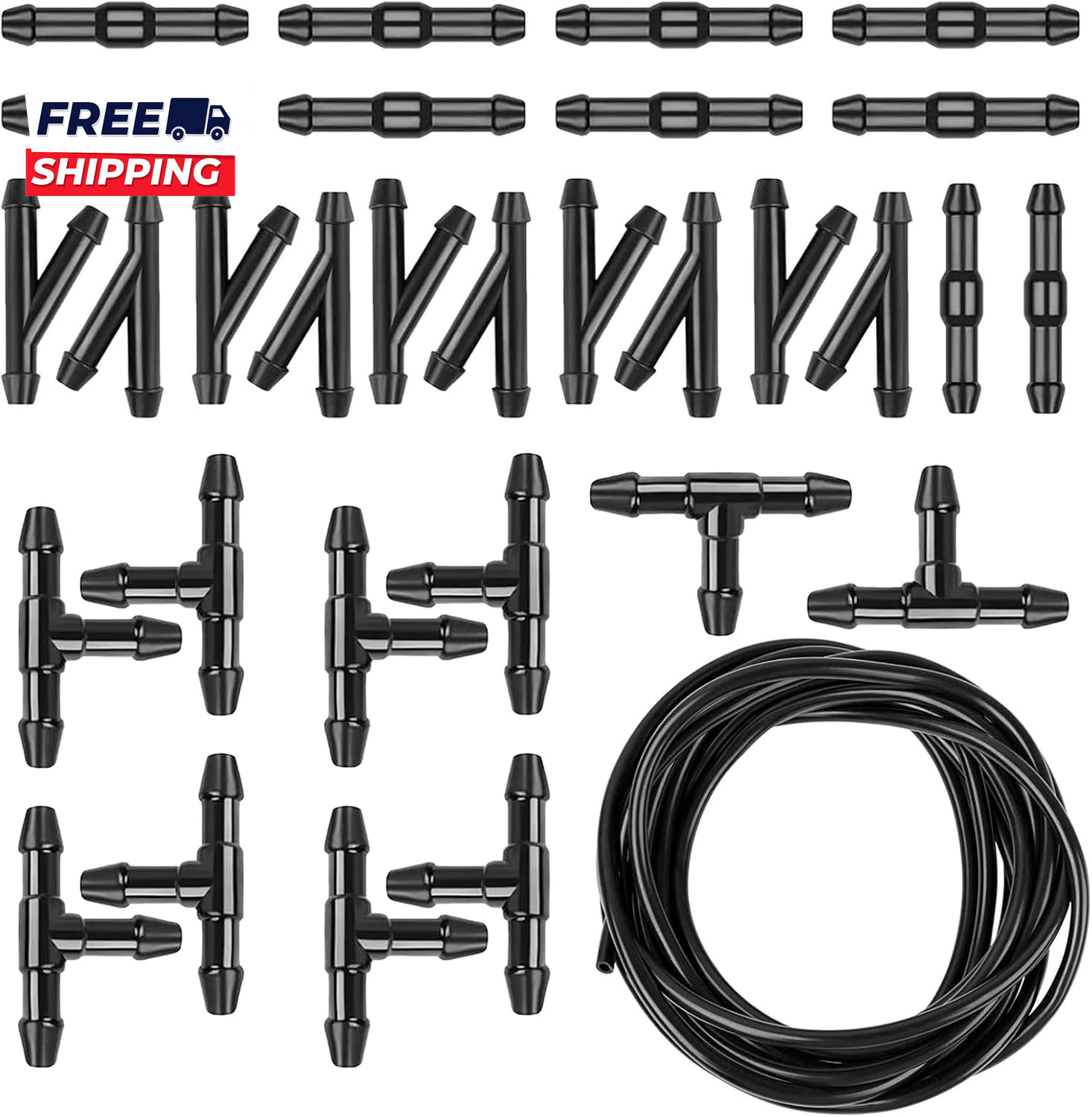 Windshield Washer Hose Kit 5M Washer Fluid Hose with 12 Pcs Connectors 2 Fan No