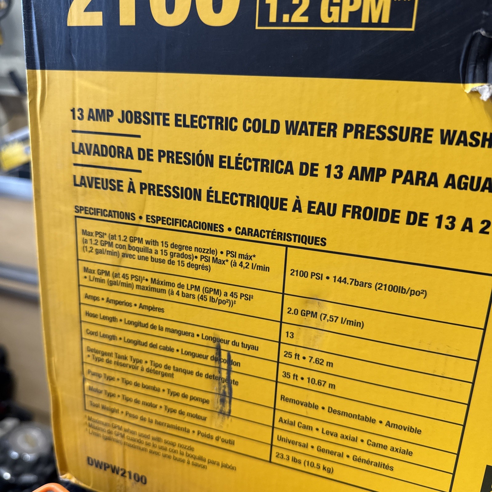 DEWALT 2100 PSI Electric Jobsite Pressure Washer (DWPW2100) New In Box