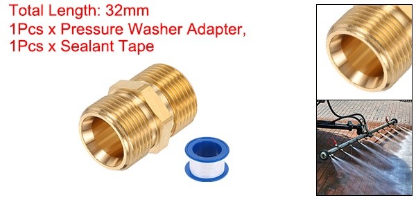 M22 14mm Male to M22 14mm Male Brass Fittings Pressure Washer Adapter with Tape