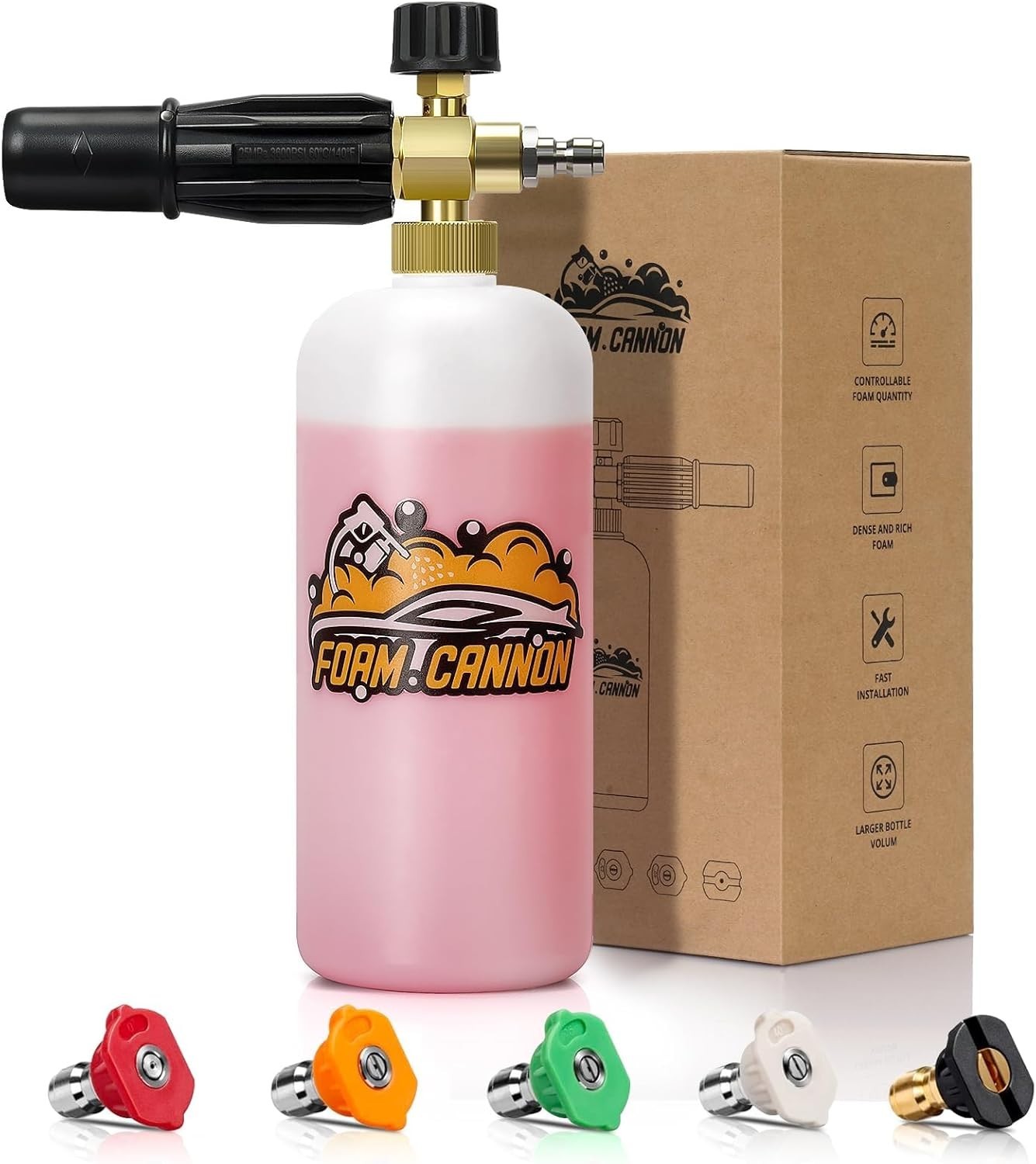 1L Snow Foam Cannon Kit with 5 Nozzle Tips for Ultimate Vehicle Care
