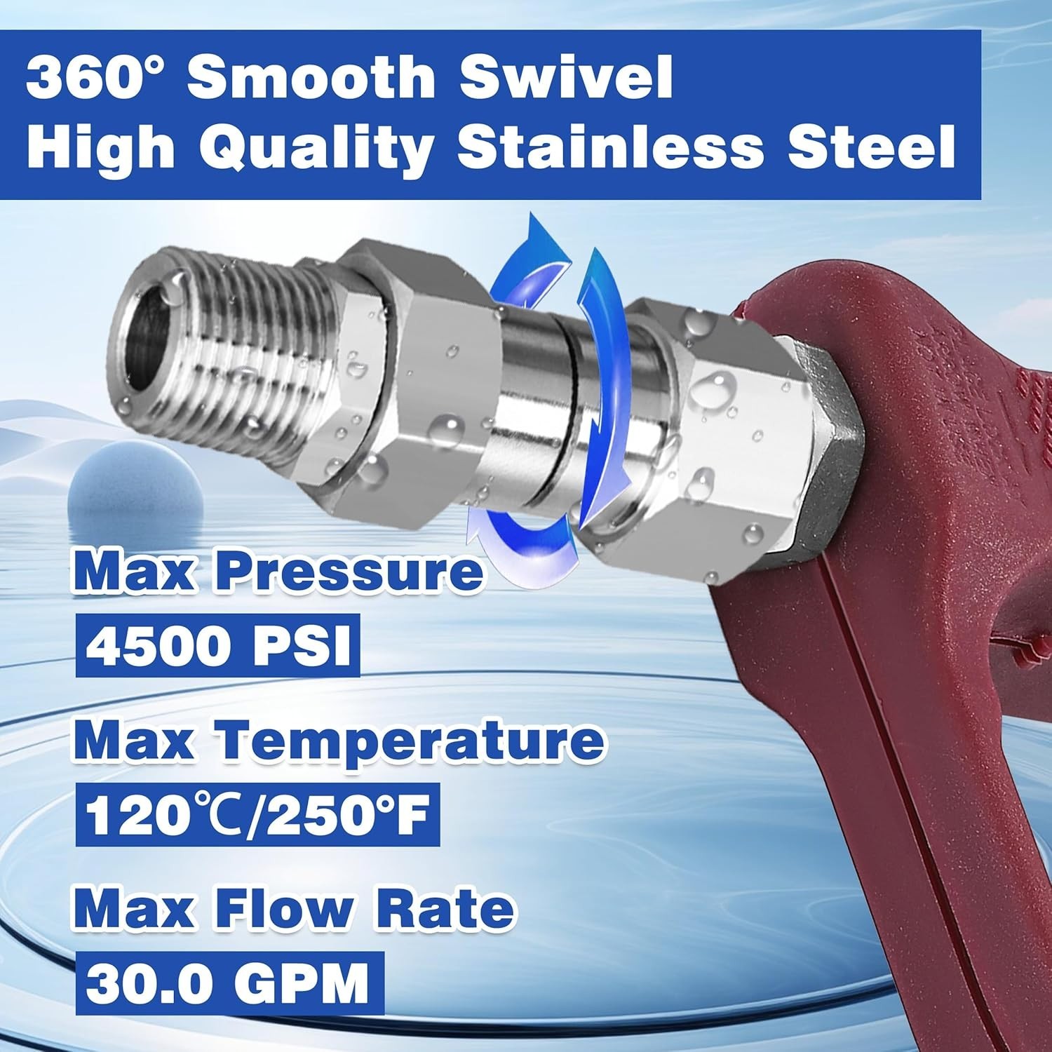 3/8” NPT Pressure Washer Swivel Fitting, Anti-Twist 3/8” Swivel Male to Femal…