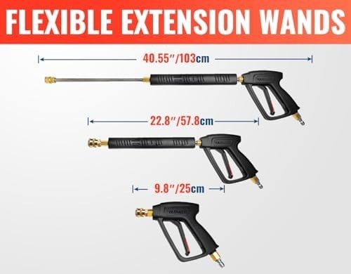 Pressure Washer Gun Wand with Swivel 3/8″ Plug & M22 Coupler, Stainless Steel Ex