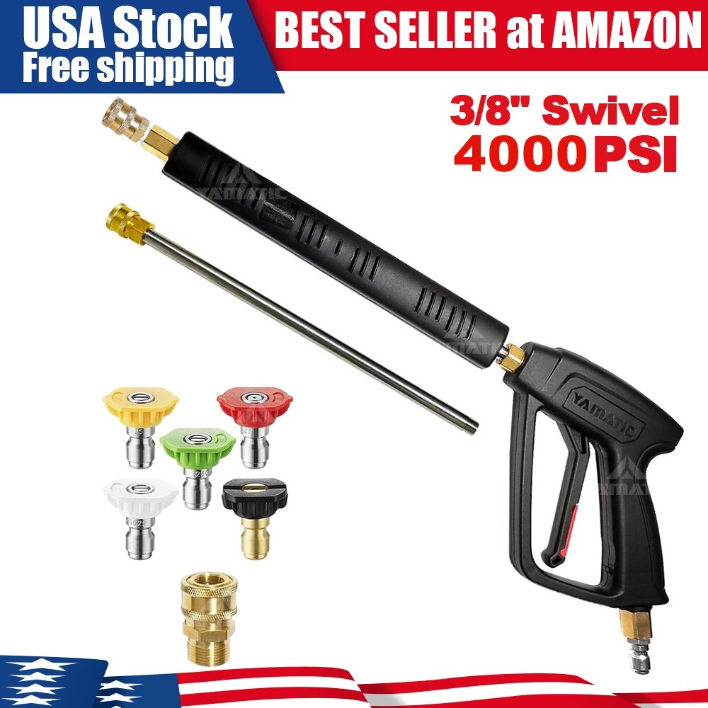 YAMATIC 4000 psi 3/8″Pressure Washer Gun w/ Extension Wands 360° Swivel