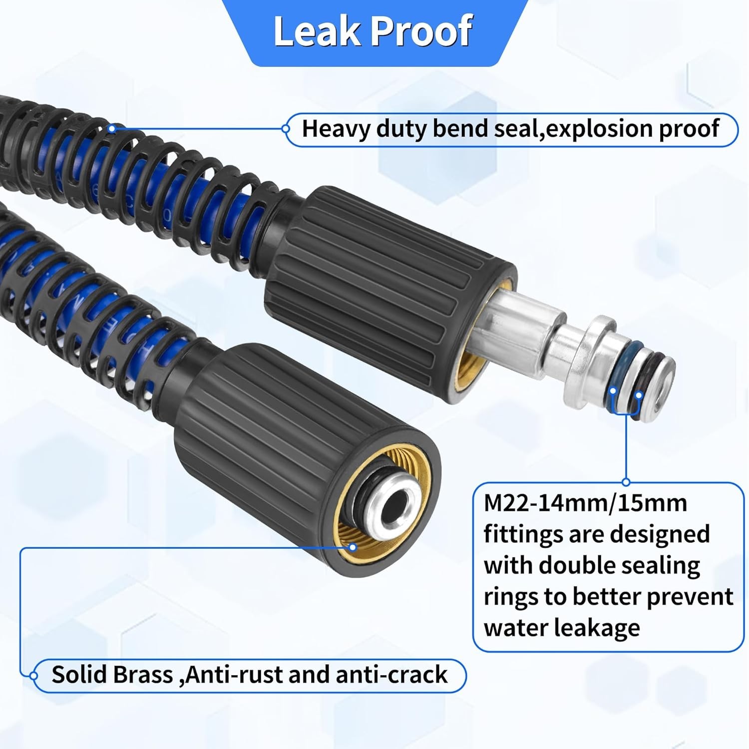 50Ftx1/4″ Pressure Power Washer Hose Flexible Kink-Resistant for Ryobi Troy Bilt