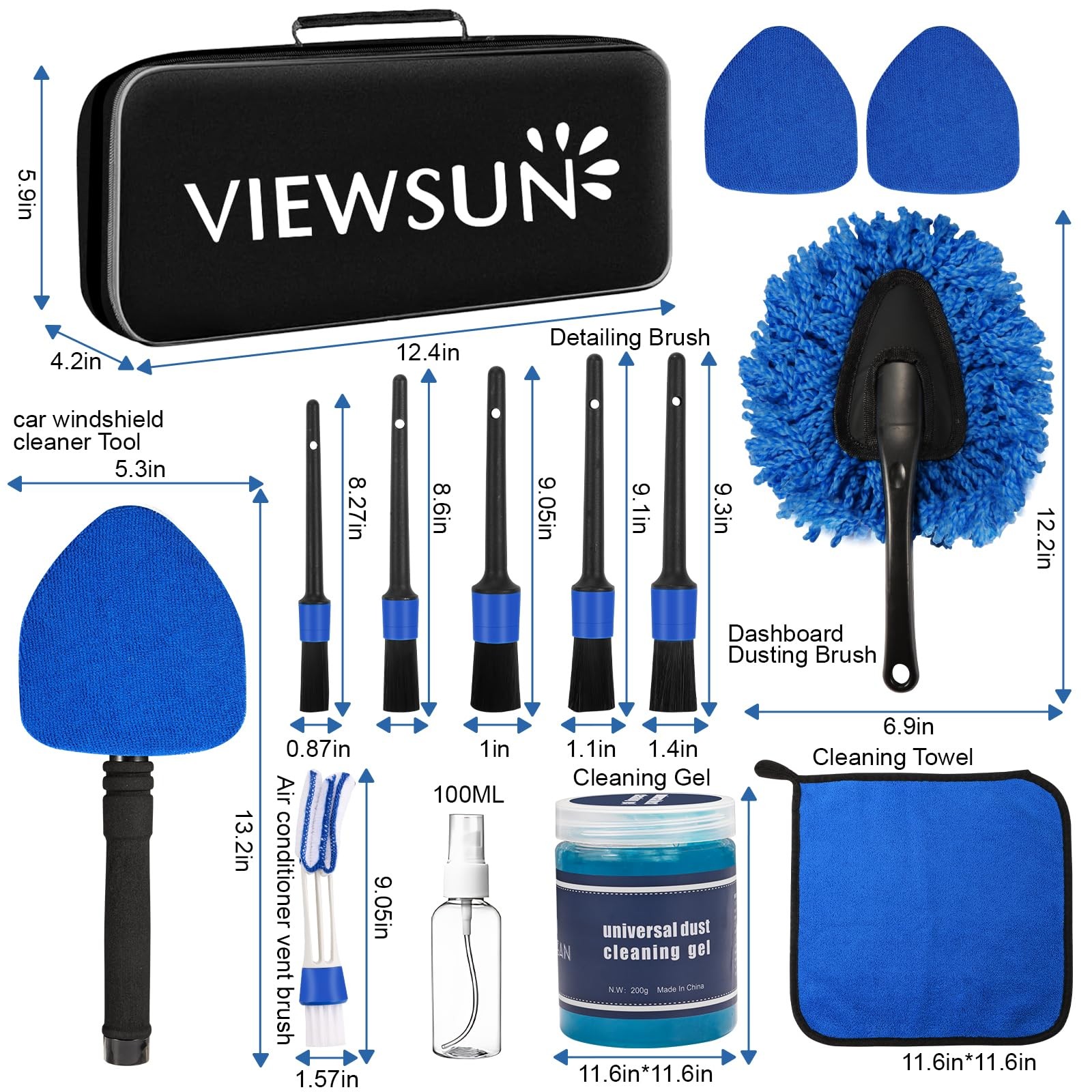 Viewsun Windshield Cleaner Tool, 14Pcs Car Interior Cleaning 14 PCS, Blue