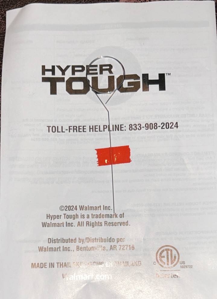 Hyper Tough Electric Pressure Washer 1600PSI Operator’s Manual With Key Pin