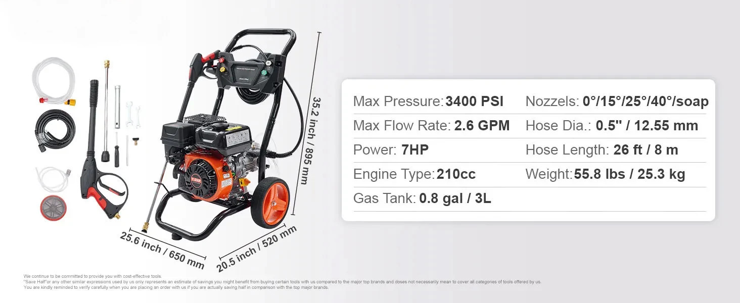SIHAO Gas Pressure Washer With Aluminum Pump Spray Gun And Extension Wand US
