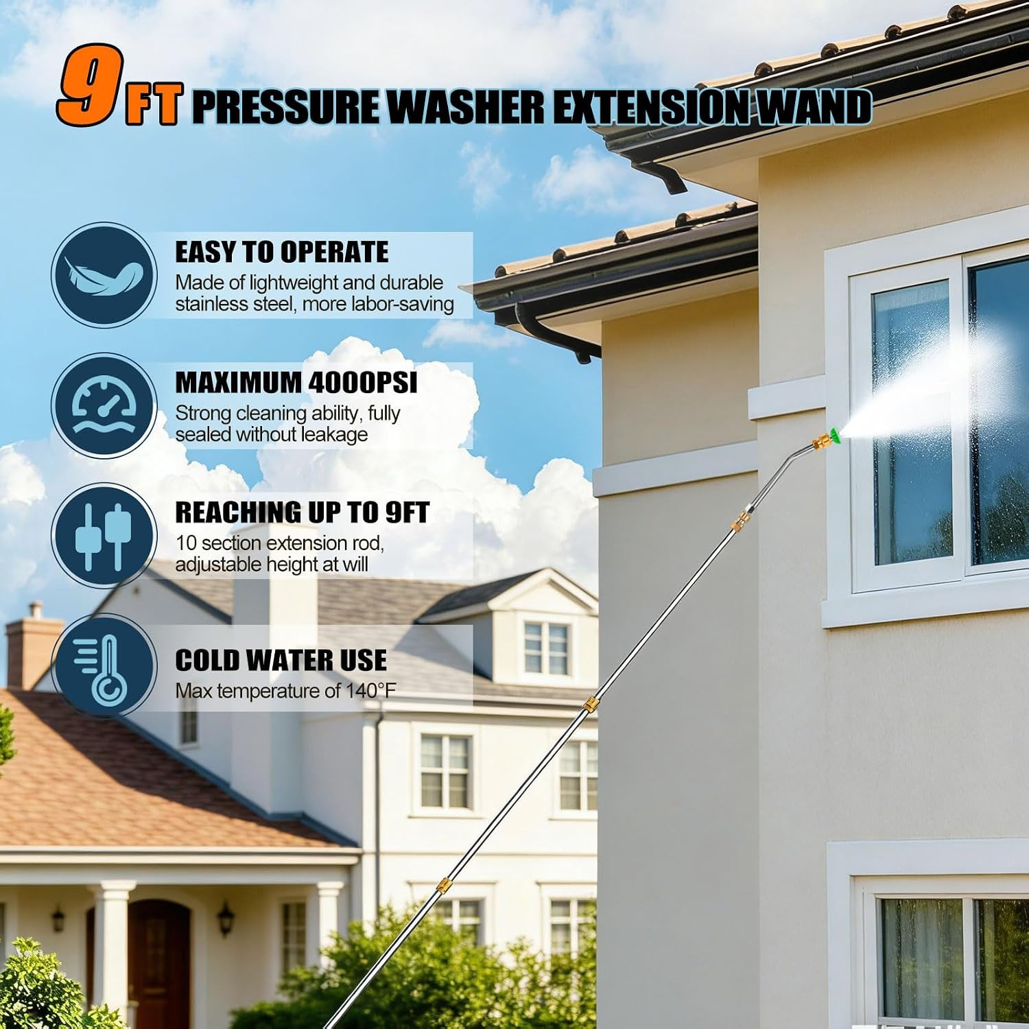 10 Pack 9 FT Gutter Cleaning Tools from the Ground, Pressure Washer Gutter Clean