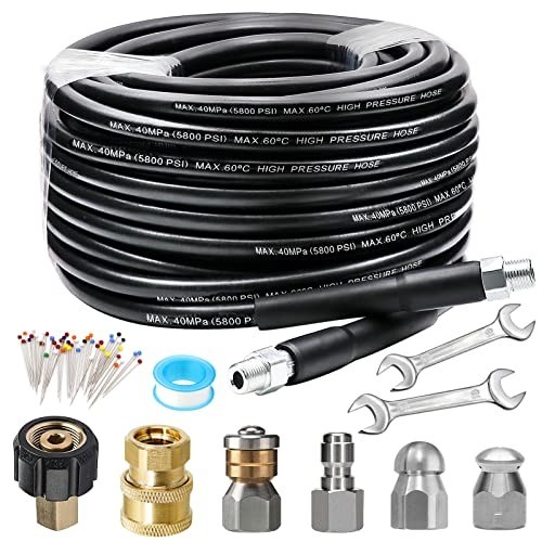 Sewer Jetter Kit 100FT for Pressure Washer, 5800PSI Drain Cleaner Hose 1/4 In…