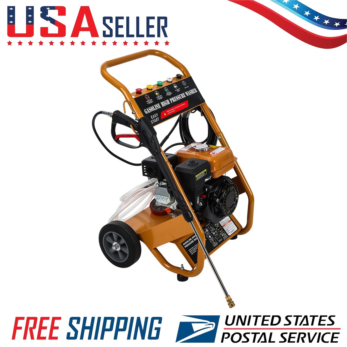 3950 PSI Gas Powered Washer 2.6 GPM 4-Stroke 5 Nozzles 3.6L Fuel Tank Orange
