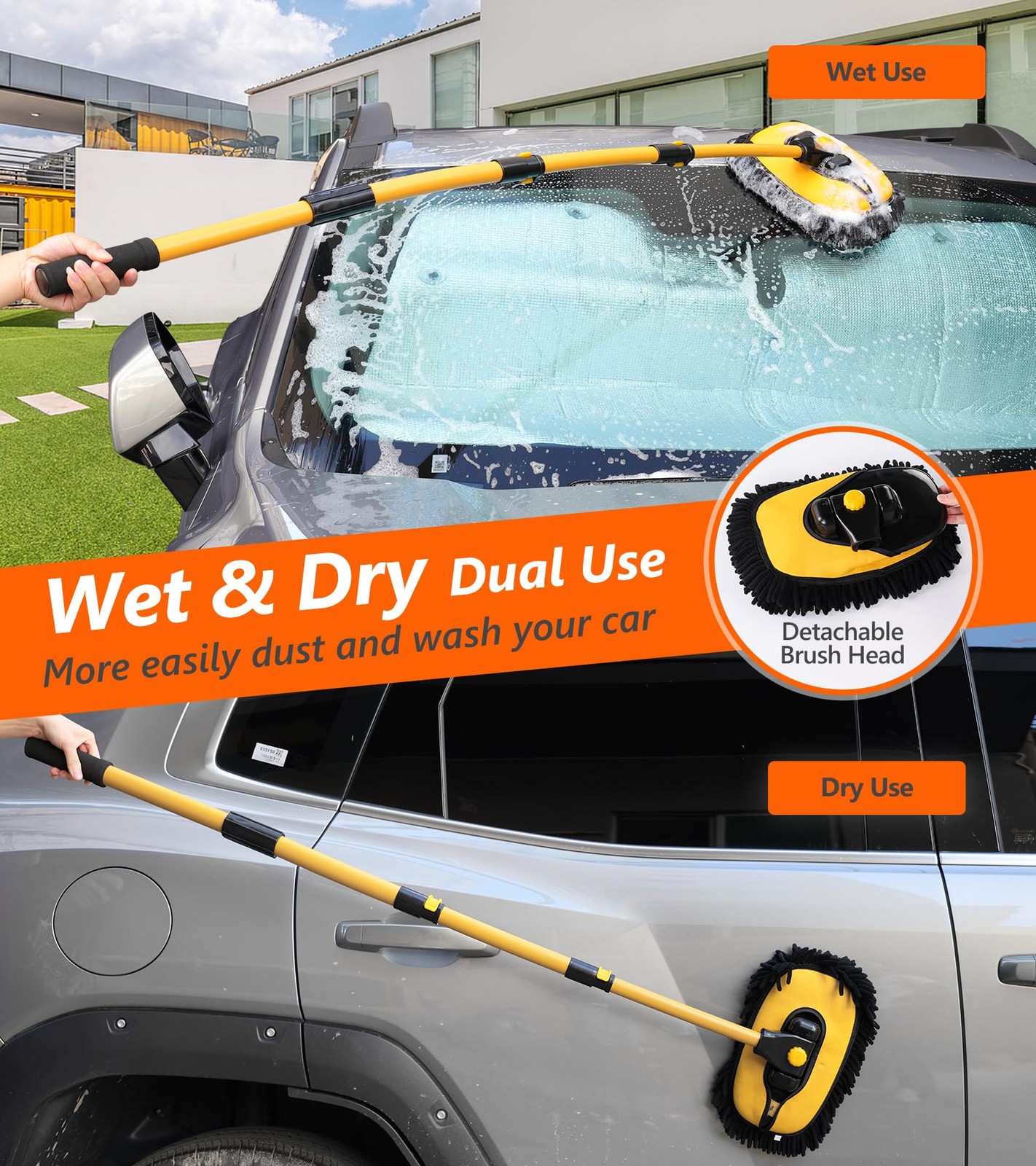 EVERRUSH 56.7″ Car Wash Brush Mop Kit Microfiber 56.7 inches, Yellow & Black