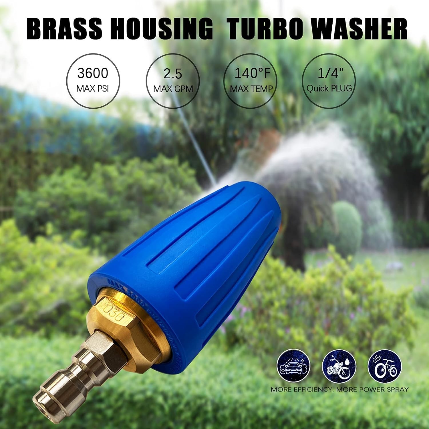 3600 PSI Rotating Turbo Nozzle for Pressure Washer – 1/4″ Quick Connect, Heav…