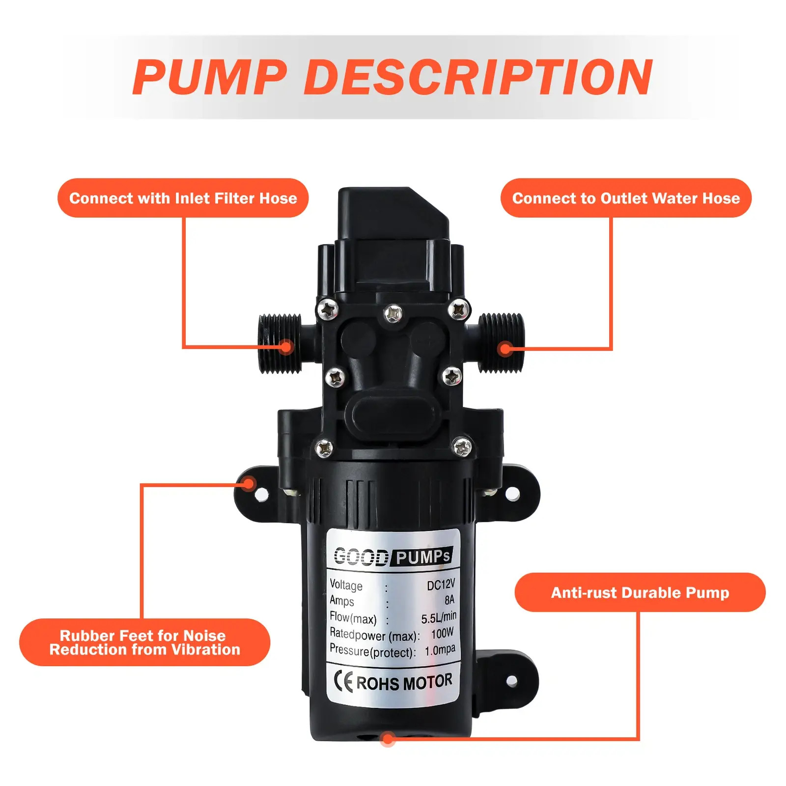 12V High Pressure Car Electric Washer Kit 130PSI Portable Self-Priming Wash Pump