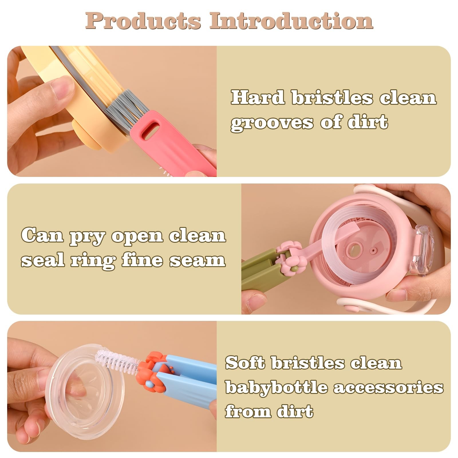 3 in 1 Cup Lid Cleaning Brush, Multifunctional Crevice Red Blue Green