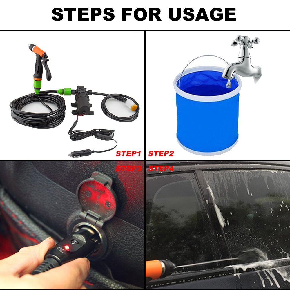 12V Portable Car High Pressure Washer Water Pump Kit Water Gun Jet Wash Cleaner