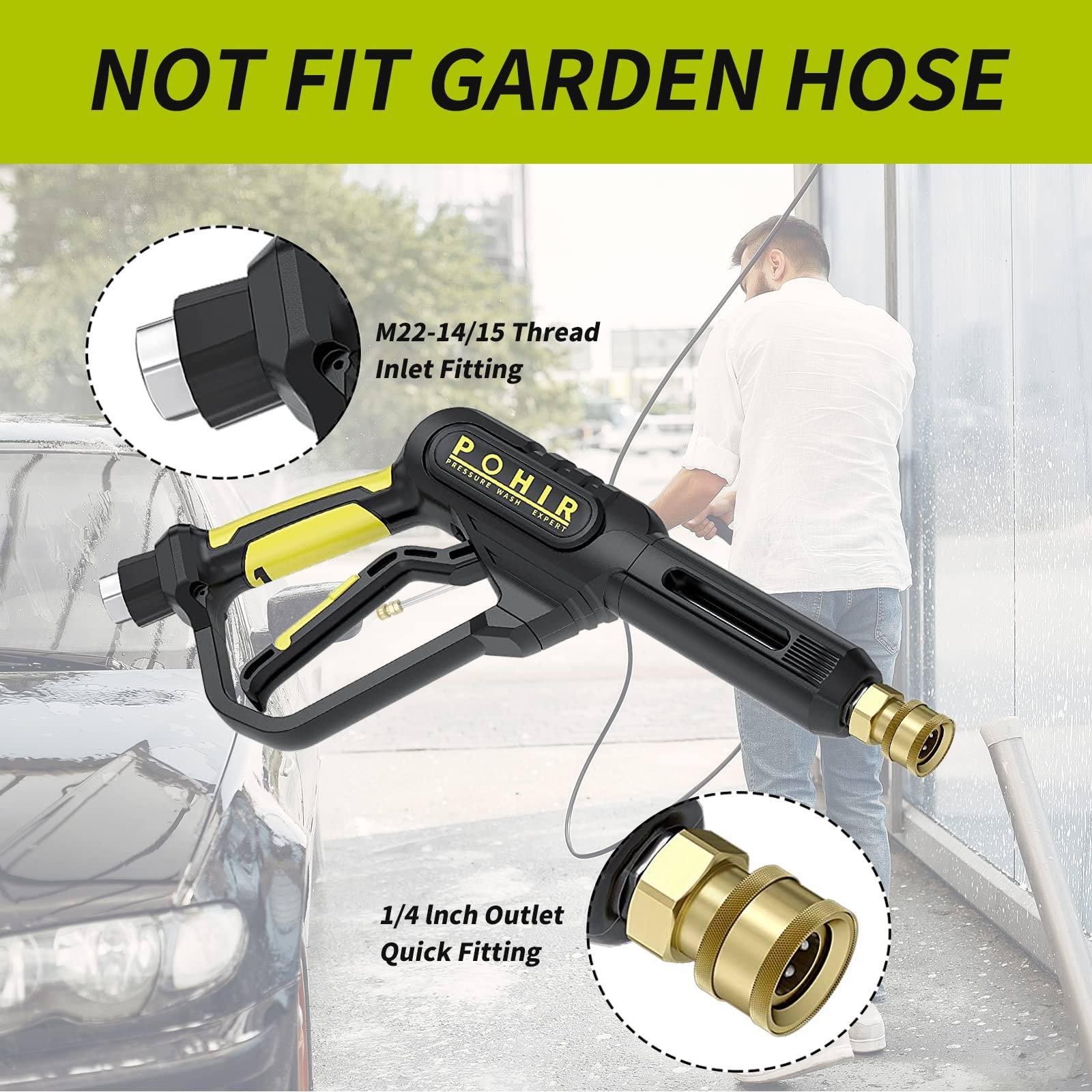 Pressure Washer Gun and Hose 3600 PSI, Pressure Washer Hose 50ft and Gun, 3/8 Qu