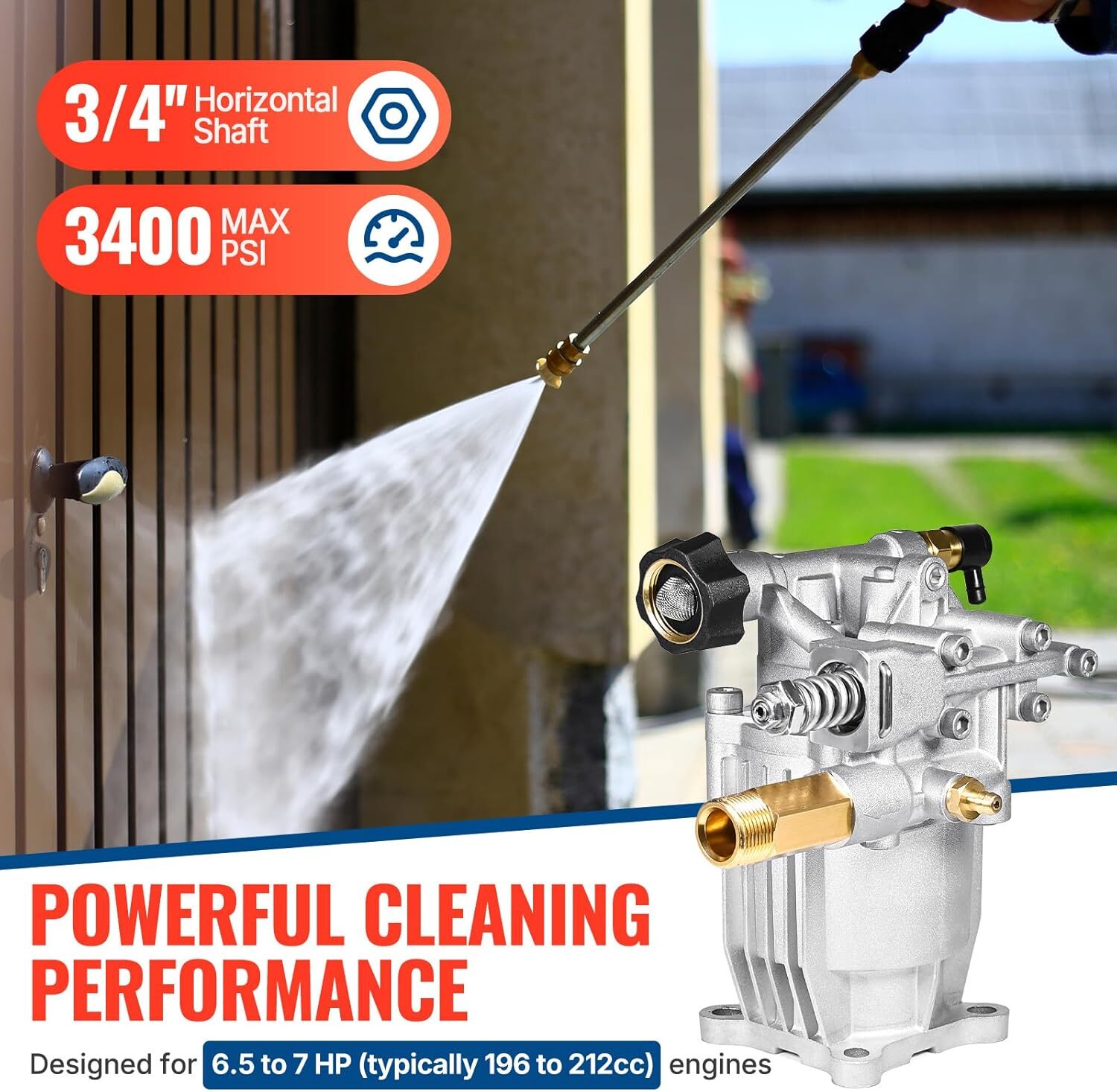 YAMATIC 3/4″ Shaft Horizontal Pressure Washer Pump 3400 PSI 2.5 GPM