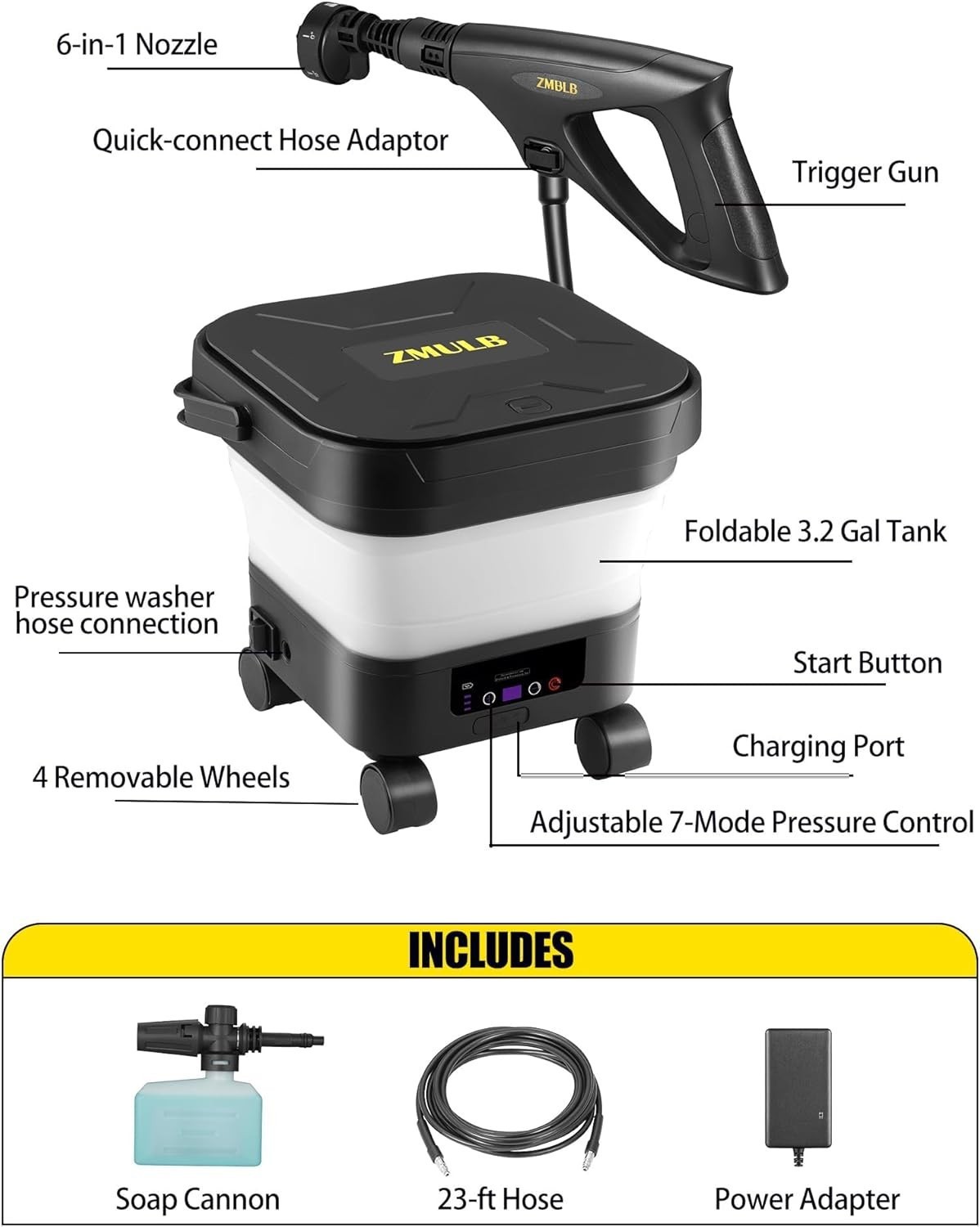 Portable Cordless Pressure Washer with Water Tank Battery Powered