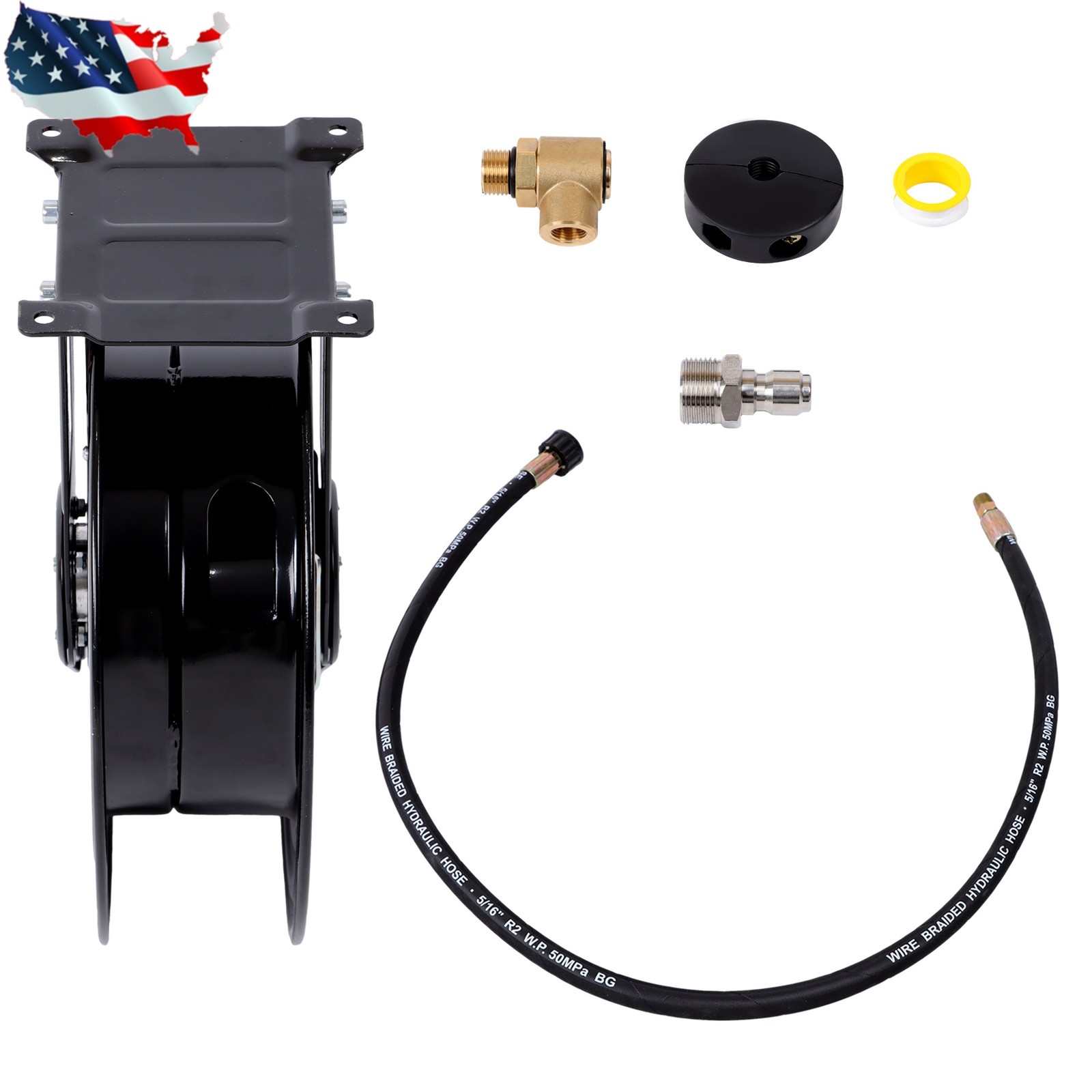 50FT with Swivel Arm Pressure Washer Hose Reel 3/8″ NPT Outlet Pipe 4000 PSI