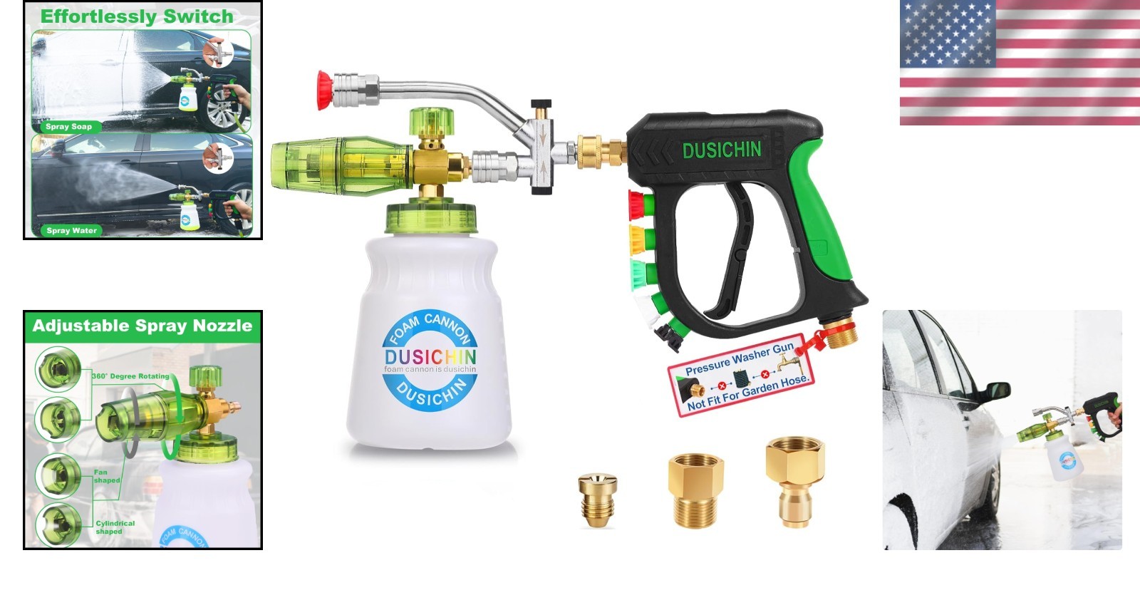 High-Pressure Foam Cannon Kit with Five Tips – Instant Power Cleaning Solution
