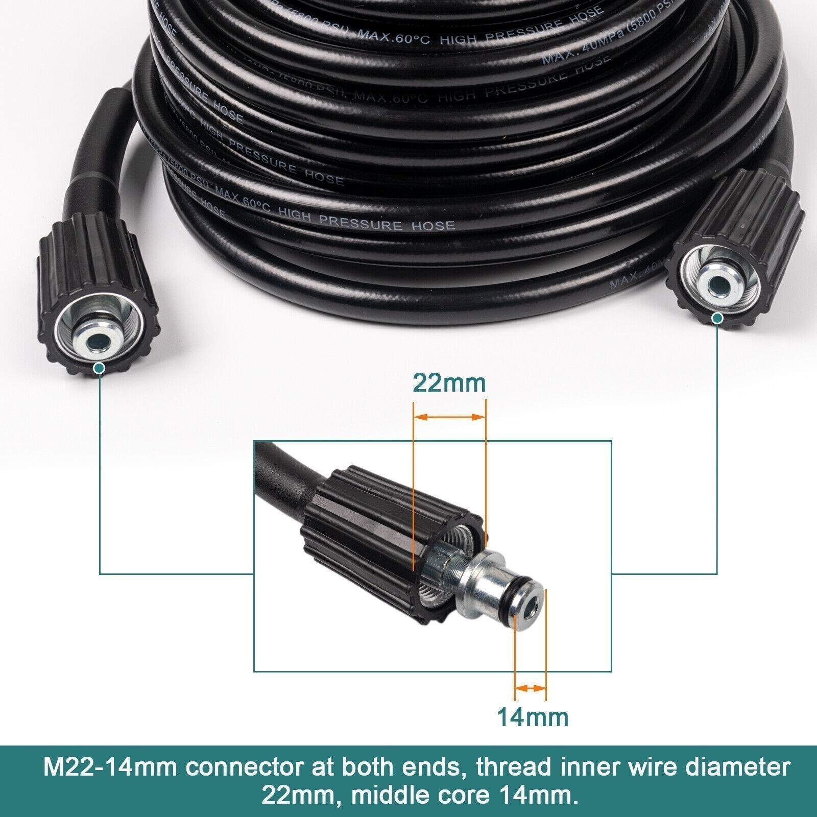 20 FT High Pressure Washer Hose 5800 PSI M22-14MM Power Washer Extension Hose Y