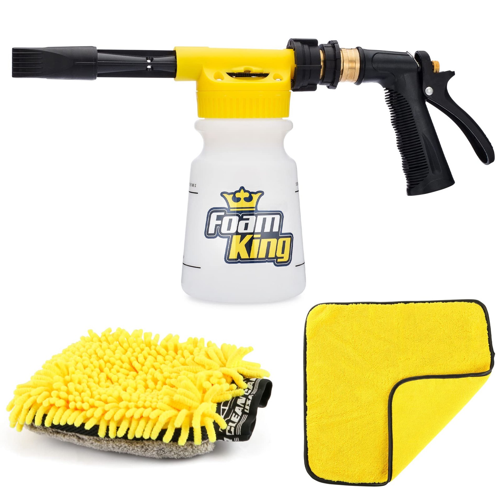 Foam King Car Wash Foam Gun & Microfiber Mitt Garden Hose Attachment For Scratch