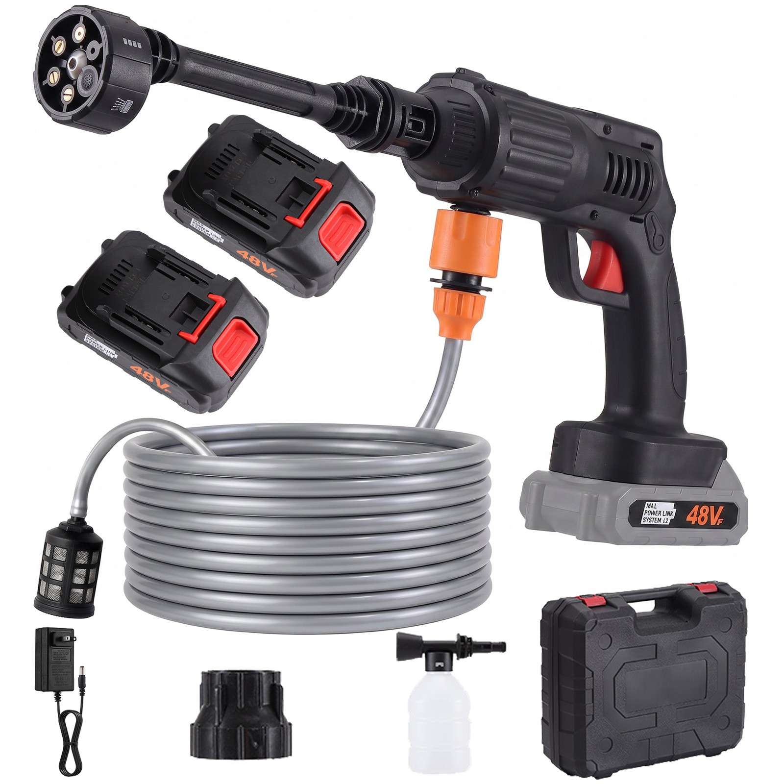 Portable Cordless Pressure Washer Kit, 6-in-1 Nozzle, 16.4ft Detachable Hose