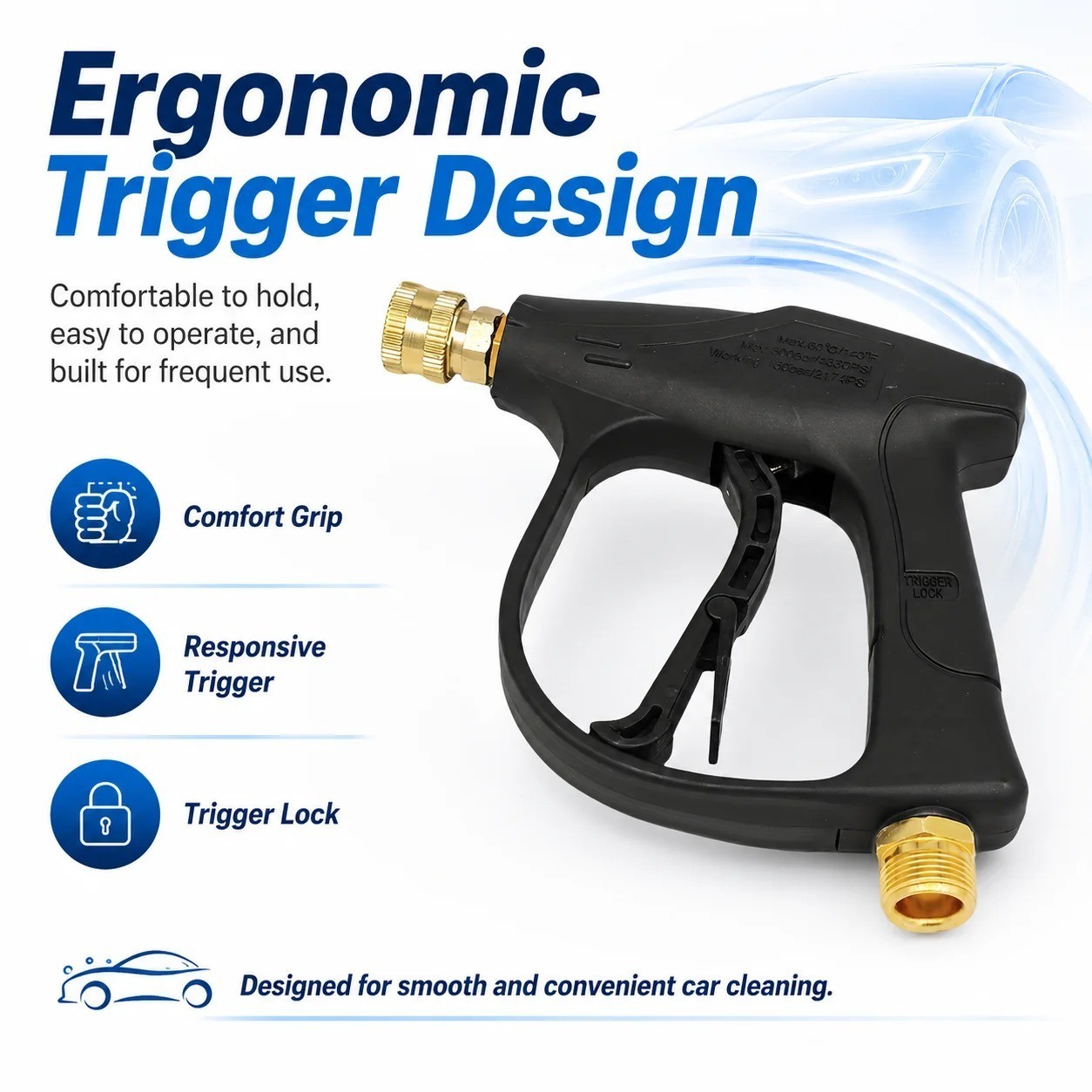 1/4″ High Pressure Washer Gun 4350 PSI Car Wash Foam Spray w/ M22-14mm Connector