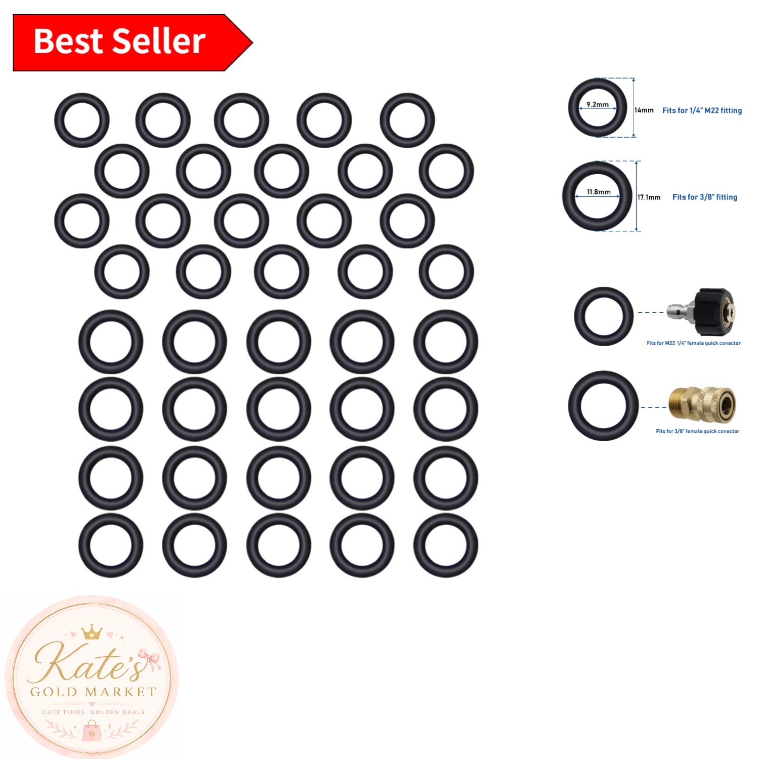 Quality Rubber Pressure Washer O-Rings – 40 Pack for 1/4″ & 3/8″ Quick Connects