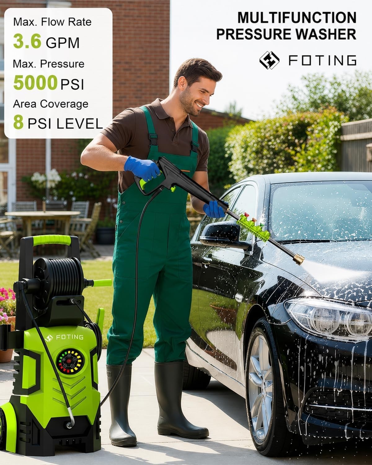 Pressure Washer 5000PSI 8 Level Adjustable Touch Screen Nozzles Foam Cannon