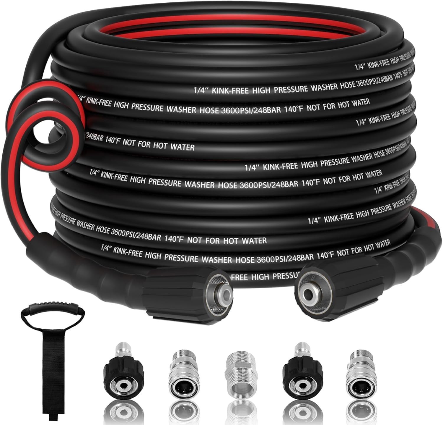 50FT 1/4″ Pressure Washer Hose, 3600PSI Kink Resistant, M22 & 3/8″ Quick Connect