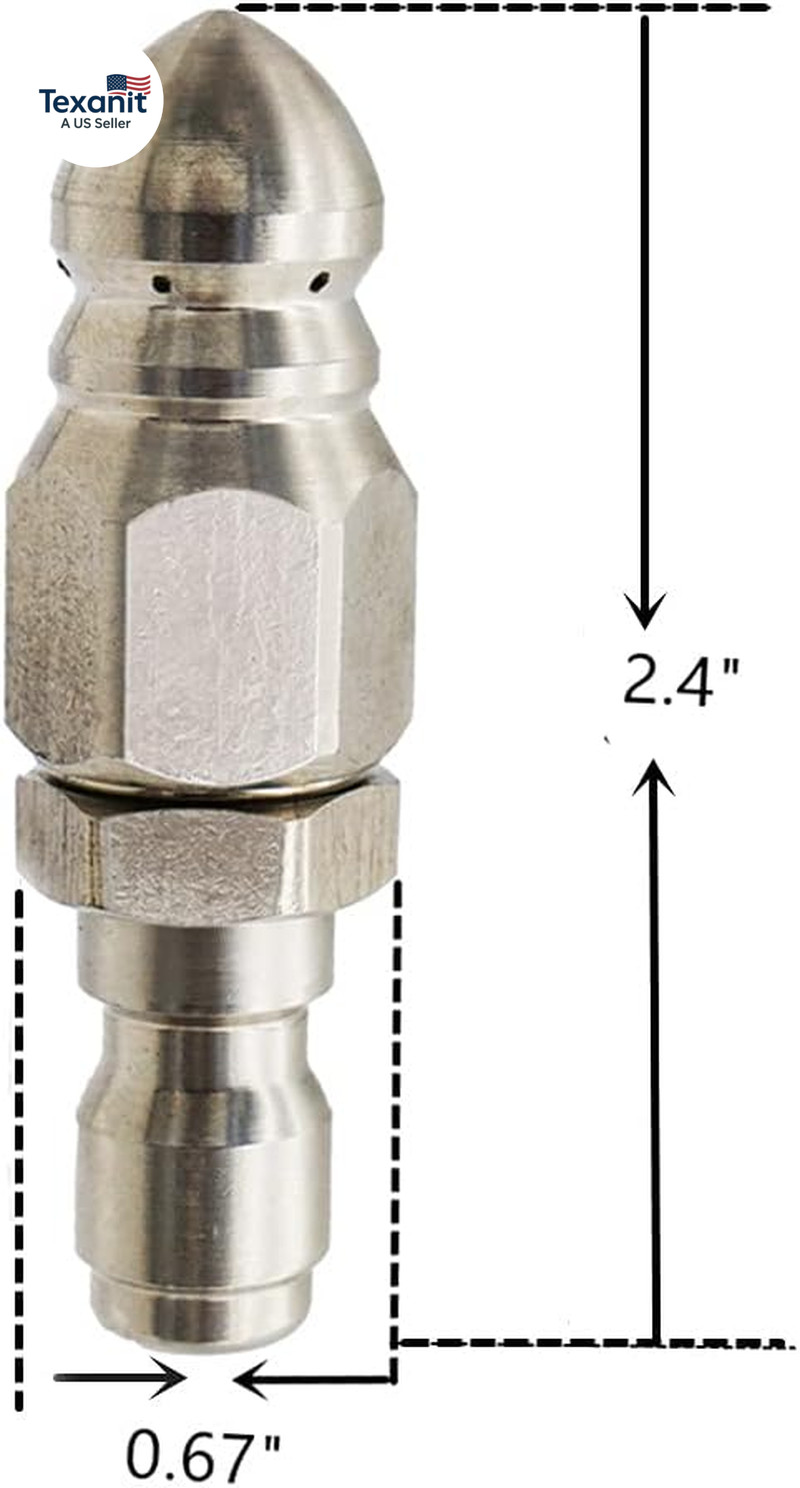 Pressure Washer Sewer Jetter Nozzle with Stainless Steel, Mini Compact Durable S
