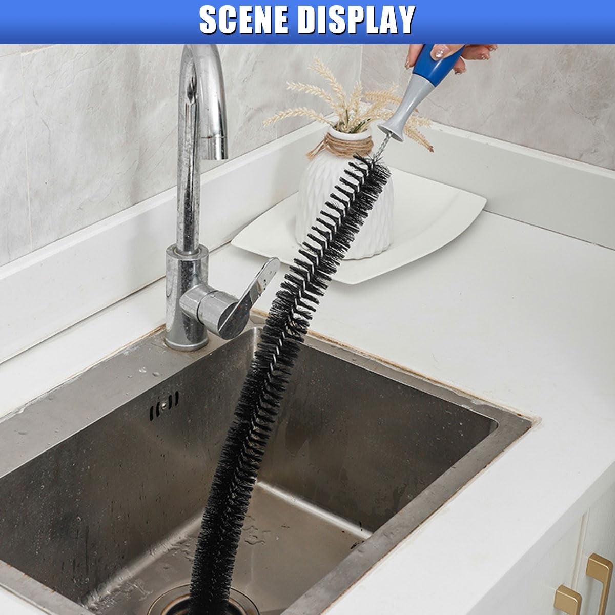 Tuxihapp Long Handle Car Engine Cleaning Brush, Hard Bristle 2PCS, Black