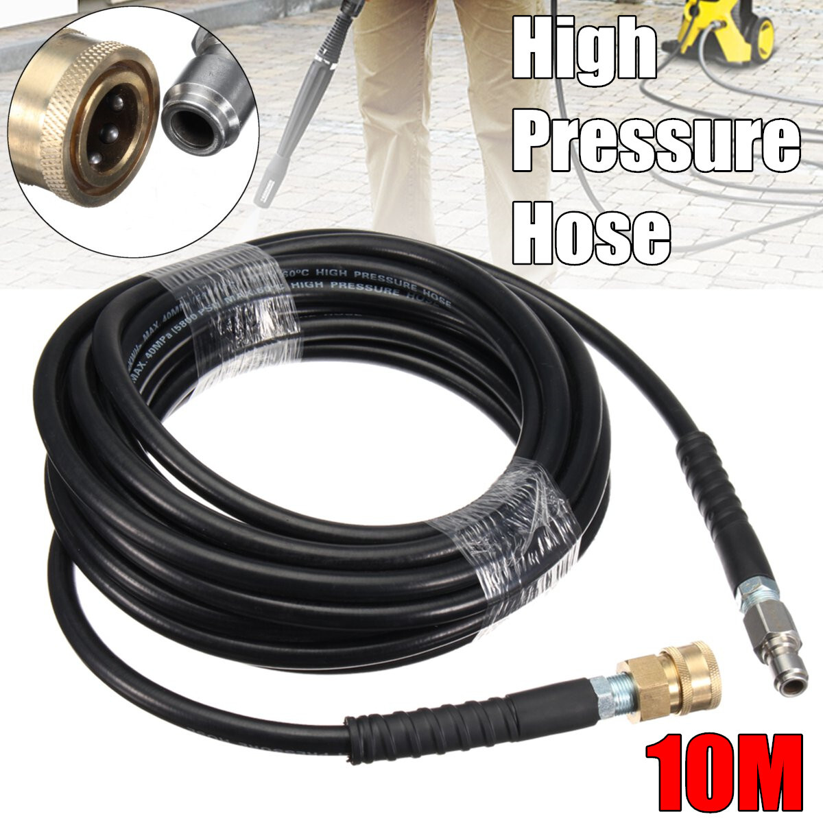 33FT 5800PSI Replacement Extension High Pressure Washer Hose 3/8″ Quick Connect