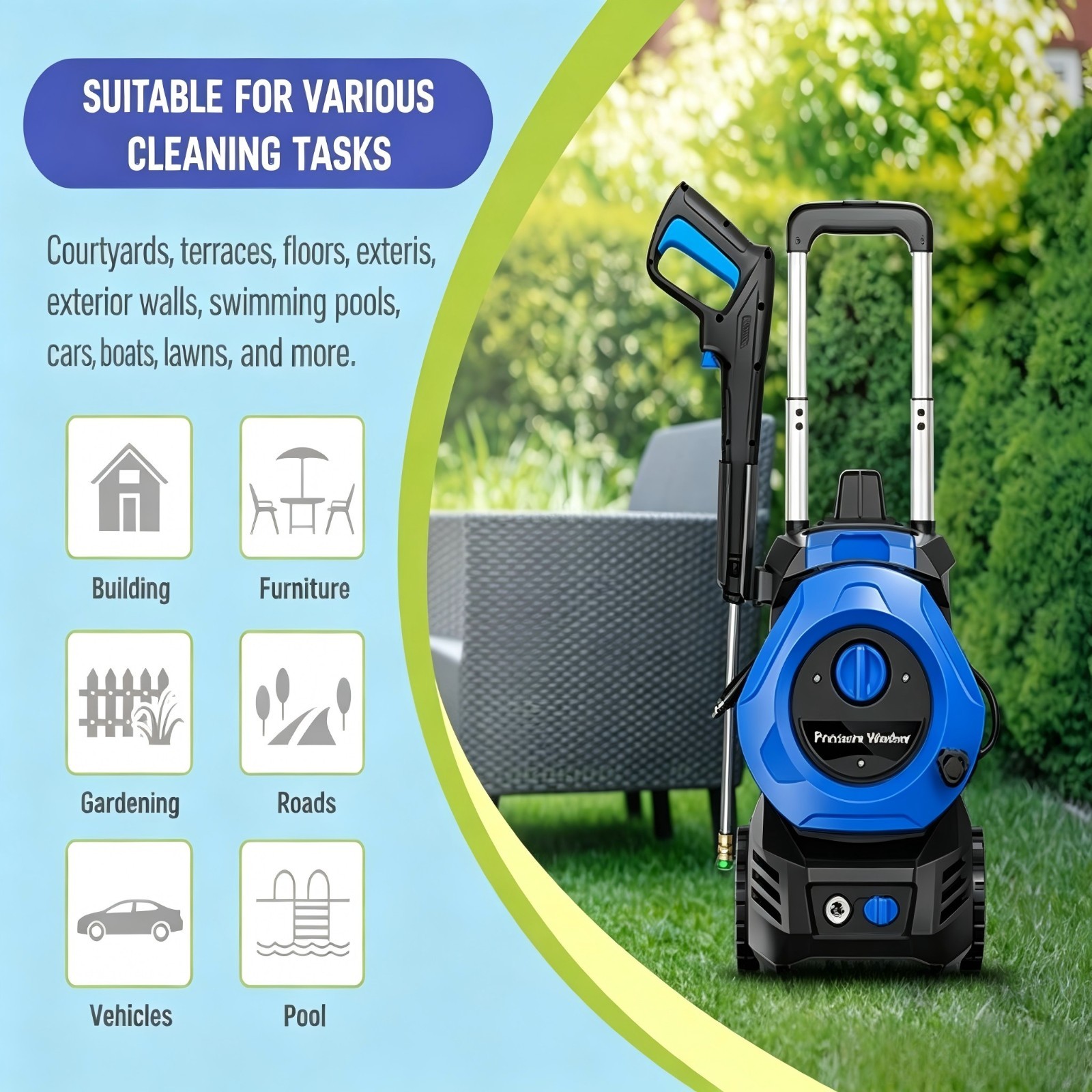 Pressure Washer 4200PSI 2.5GPM, Steel Lance, 4 Nozzle Tips, for Car, Patio