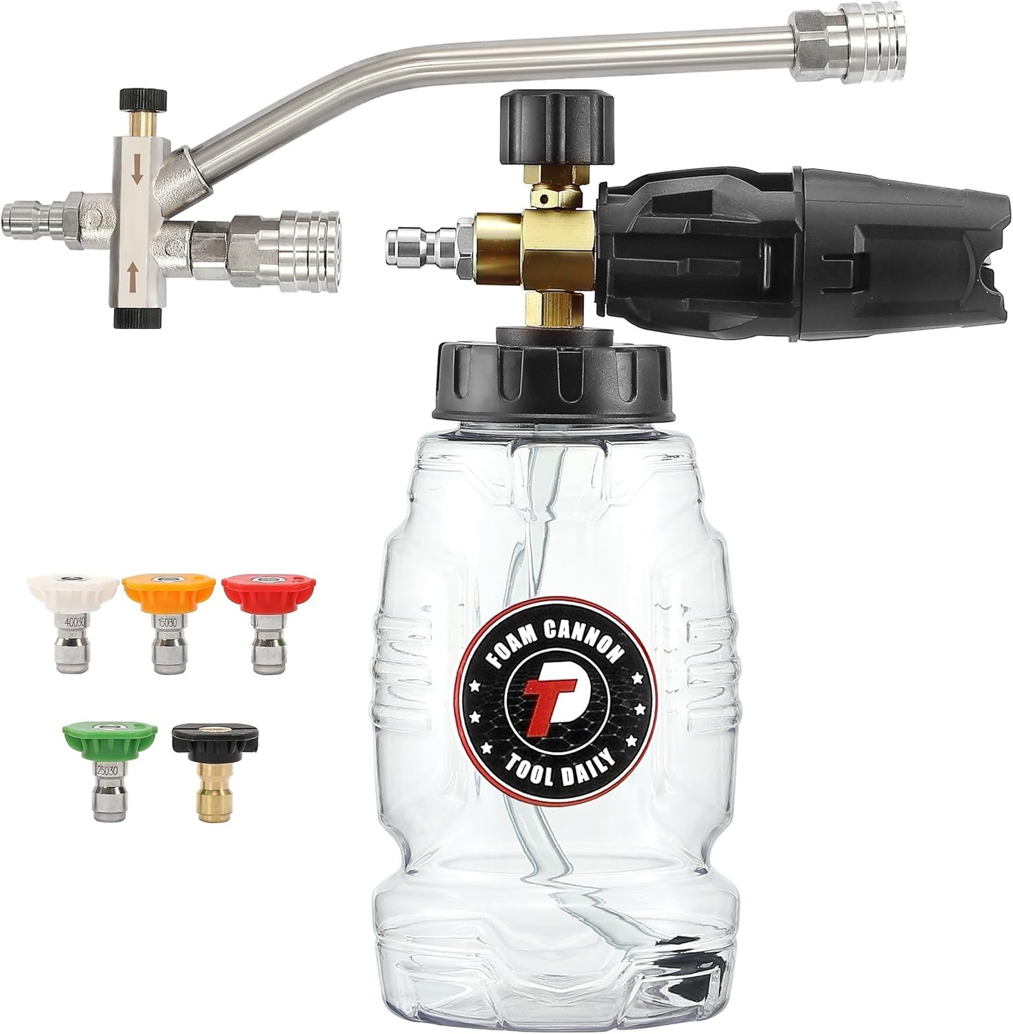 Pressure Washer Foam Cannon Kit with Dual Connector & 5 Nozzle Tips 1L